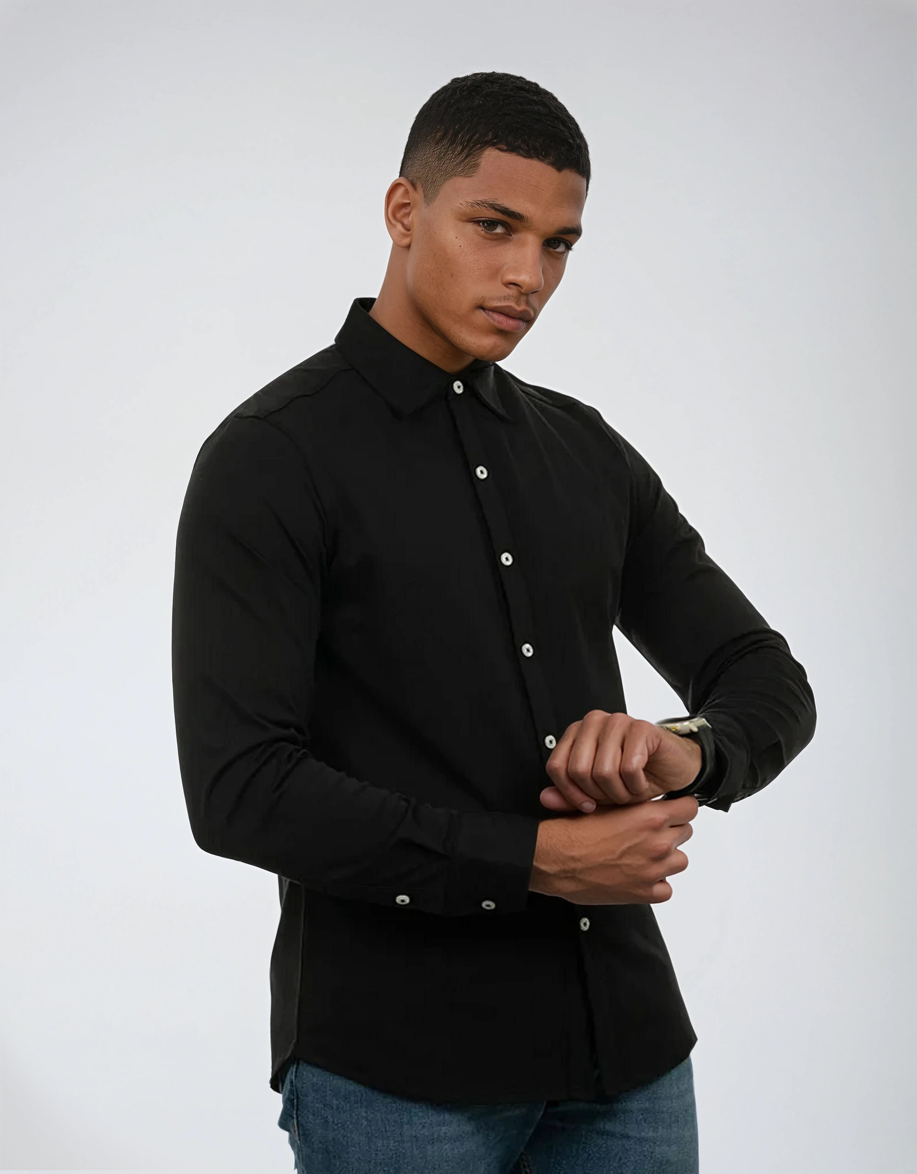 CHEMISE HYBRIDE COTON PIMA MONARQUE - Noir