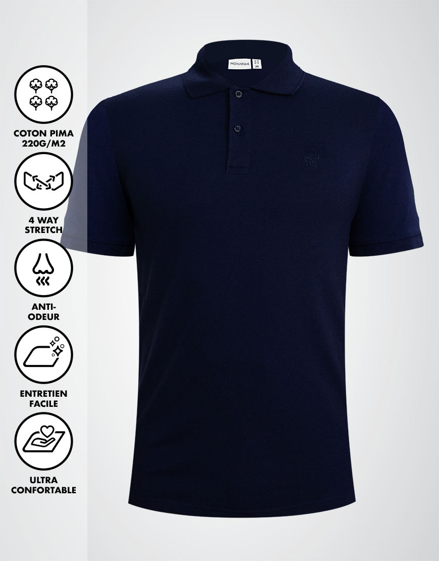 POLO PIQUÉ MONARQUE COTON PIMA BLEU MARINE