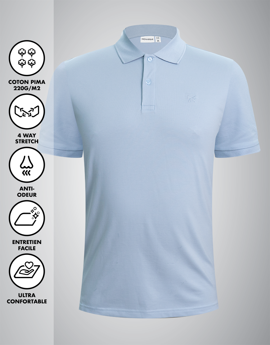 POLO PIQUÉ MONARQUE COTON PIMA BLEU CLAIR