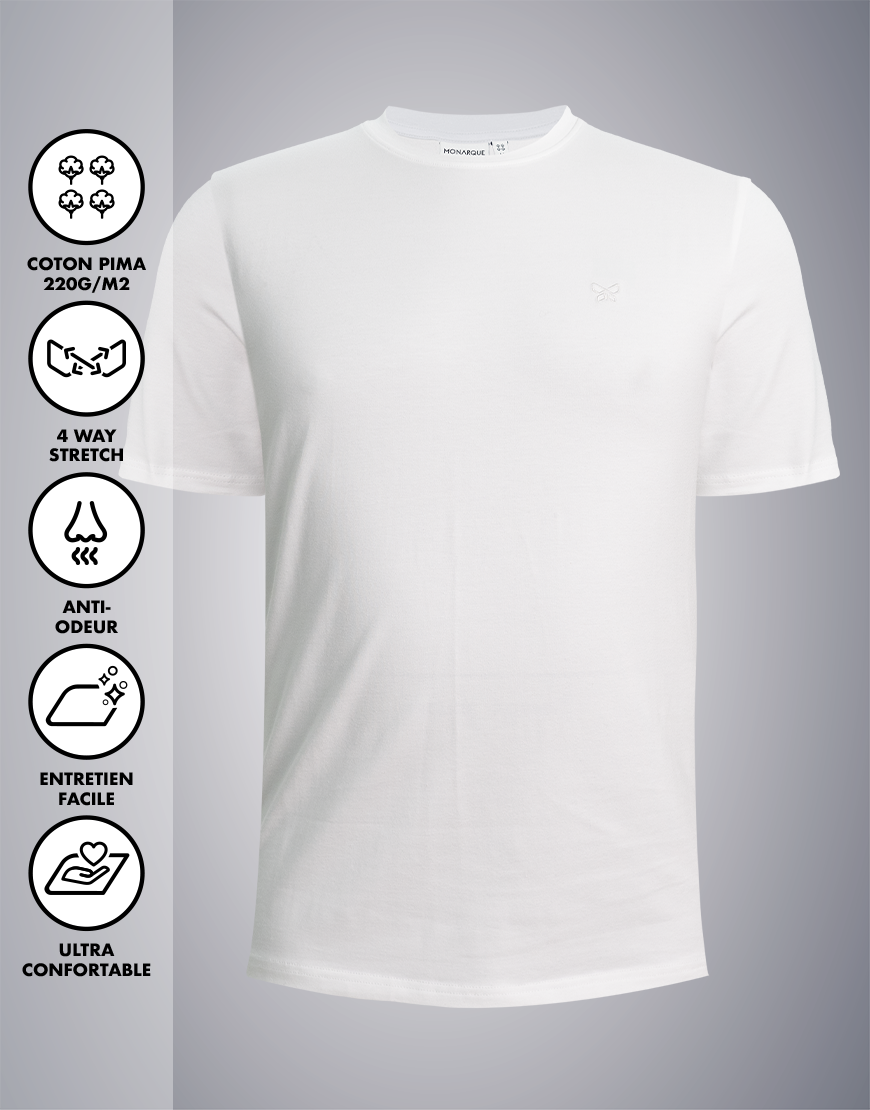 T-SHIRT 220 GRAMMES MONARQUE COTON PIMA BLANC